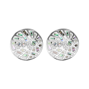 BOUCLES D'OREILLES TIGE ACIER DEMI CREOLE STELLA MIA DEGRADE BLANC A L'INTERIEUR ET NACRE BLANCHE