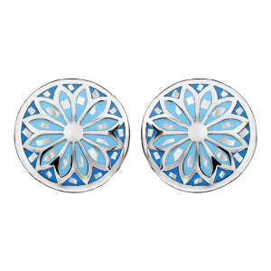 BOUCLES D'OREILLES TIGE ACIER RONDE STELLA MIA DEGRADE BLEU CIEL ET NACRE BLANCHE