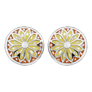 BOUCLES D'OREILLES TIGE ACIER RONDE STELLA MIA DEGRADE JAUNE ORANGE ET NACRE BLANCHE