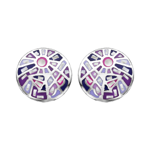 BOUCLES D'OREILLES TIGE ACIER STELLA MIA DEGRADE ROSE ET VIOLET ET NACRE BLANCHE