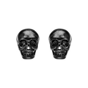 BOUCLES D'OREILLES TIGE ACIER ET PVD NOIR TETE DE MORT DIM 13 X 9 MM