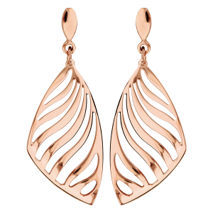 BOUCLES D'OREILLES TIGE ACIER ET PVD ROSE PENDANTE AJOUREE