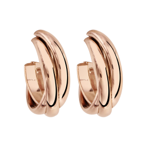 BOUCLES D'OREILLES TIGE ACIER ET PVD ROSE DEMI CREOLES CROISEE
