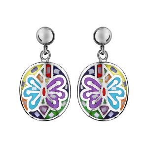 BOUCLES D'OREILLES ACIER ET NACRE STELLA MIA FORME OVALE  PAPILLON MULTI COULEUR