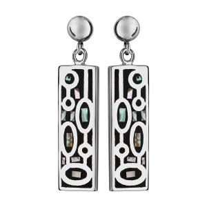 BOUCLES D'OREILLES TIGE ACIER ET NACRE STELLA MIA FORME RECTANGULAIRE NOIR