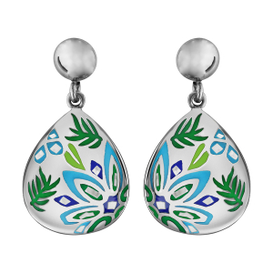 BOUCLES D'OREILLES ACIER ET NACRE STELLA MIA FORME OVALE COLIBRI BLEU VERT
