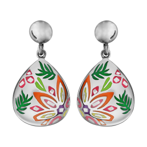 BOUCLES D'OREILLES ACIER ET NACRE STELLA MIA FORME OVALE COLIBRI ORANGE
