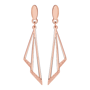 BOUCLES D'OREILLES TIGE ACIER ET PVD ROSE PENDANTE GIVREE
