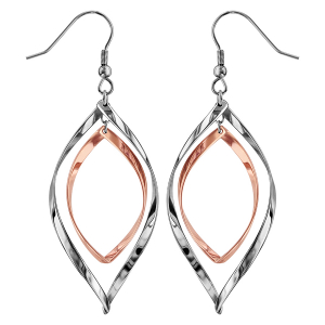 BOUCLES D'OREILLES ACIER CROCHET DOUBLE GOUTTE EVIDEE 2 TONS PVD ROSE