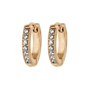 CRÉOLES ACIER ET PVD DORÉ ARTICULEE OXYDES BLANCS SERTIS SUR 1 FACE