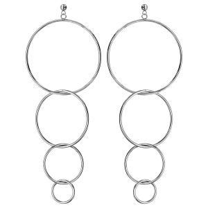 BOUCLES D'OREILLES TIGE ACIER 4 CERCLES ENTREMELES EN CHUTE