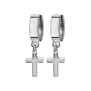 BOUCLES D'OREILLES CREOLE ACIER AVEC CROIX SUSPENDU