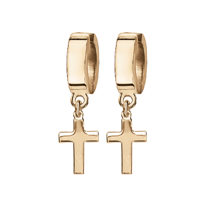 BOUCLES D'OREILLES CREOLE ACIER ET PVD DORÉ  AVEC CROIX SUSPENDU 0.9x1.2