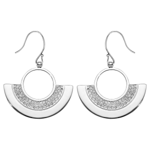 BOUCLES D'OREILLES CROCHET ACIER FORME EVENTAIL CRISTAL BLANC