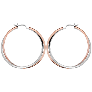 BOUCLES D'OREILLES ACIER ET PVD ROSE CREOLES DOUBLE FIL CROISE
