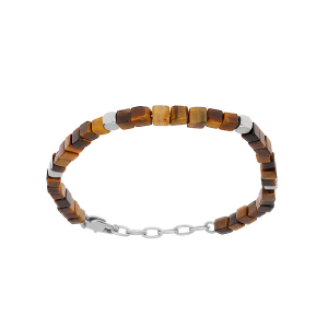 BRACELET ACIER CUBES OEIL DE TIGRE VÉRITABLE 19+3CM