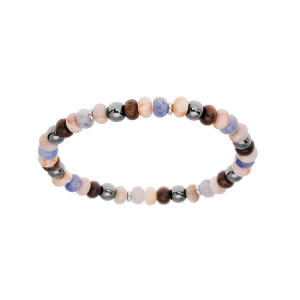 BRACELET ACIER EXTENSIBLE BOULES PIERRES NATURELLES HEMATITE, SODALITE