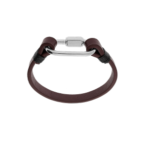 BRACELET ACIER ET CUIR BOVIN MARRON AVEC MOUSQUETON VISSÉ 20CM