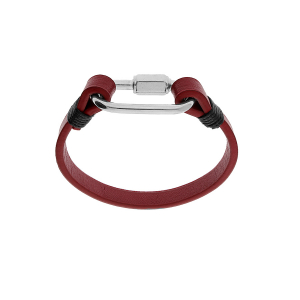 BRACELET ACIER ET CUIR BOVIN ROUGE AVEC MOUSQUETON VISSÉ 20CM