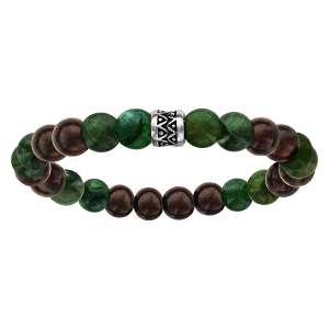 BRACELET ACIER EXTENSIBLE PERLES BOIS ET AGATE VERTE