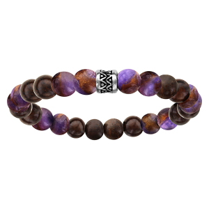 BRACELET ACIER EXTENSIBLE PERLES BOIS ET QUARTZ VIOLET