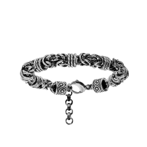 BRACELET ACIER PATINÉ GROSSE MAILLE ROYALE 21+2CM
