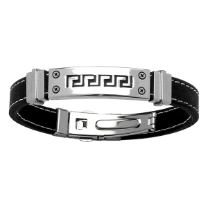 BRACELET ACIER + CAOUTCHOUC COUSU MOTIF GREC 20CM RÉGLABLE