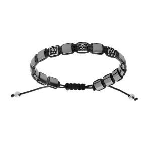 BRACELET ACIER HÉMATITE VÉRITABLE ET BARRE DE BATEAU CORDON NOIR COULISSANT