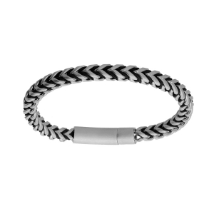 BRACELET ACIER MAILLE RONDE ET FIL NYLON NOIR 21CM