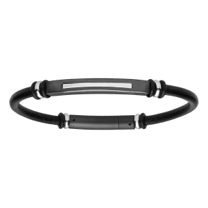 BRACELET ACIER ET CUIR NOIR BOVIN 20CM