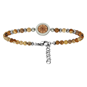 BRACELET ACIER PERLES PAESINE MOTIF CENTRAL BOIS ROUE DE BATEAU 19+2CM