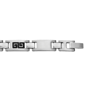 BRACELET ACIER JUNIOR MOTIF GREC + NOIR 16CM REGLABLE
