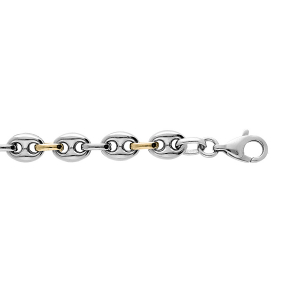 BRACELET ACIER ET DORURE JAUNE GRAIN DE CAFÉ PRESTIGE BOMBÉ 20CM