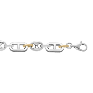 BRACELET ACIER GRAIN DE CAFÉ ET MAILLE PLATE BICOLORE 21CM