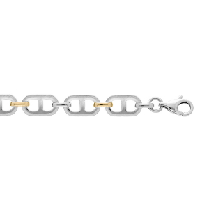 BRACELET ACIER MAILLE PLATE BICOLORE 21CM