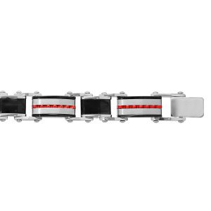 BRACELET ACIER PVD NOIR ET ALUMINIUM ROUGE 18CM + 1CM + 1CM REGLABLE TRIPLE FERMOIR