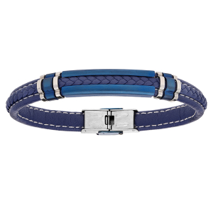 BRACELET ACIER TRESSE PU BLEU ET PVD BLEU 21CM REGLABLE