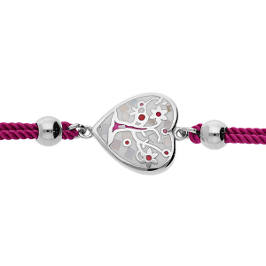 BRACELET ACIER STELLA MIA CORDON FUSCHIA FORME COEUR ARBRE DE VIE AVEC NACRE 16+3CM