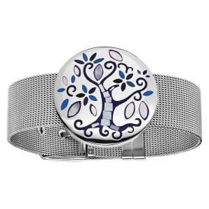 BRACELET STELLA MIA MAILLE MILANAISE AVEC ARBRE DE VIE BLEU ET NACRE 19,5CM RÉGLABLE
