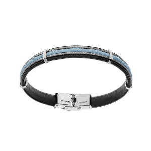 BRACELET ACIER ET CAOUTCHOUC CABLE ET CORDON BLEU 20CM