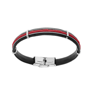 BRACELET ACIER ET CAOUTCHOUC CABLE ET CORDON ROUGE 20CM