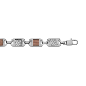 BRACELET ACIER MULTI PLAQUES CROISILLONS ET ASPECT BOIS 20CM