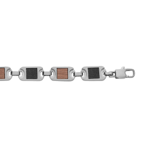 BRACELET ACIER MULTI PLAQUES ASPECT BOIS MARON ET NOIR 20CM