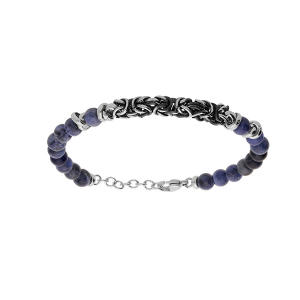 BRACELET ACIER BOULES SODALITE BLEU VÉRITABLE ET MAILLE ROYALE 19+2CM