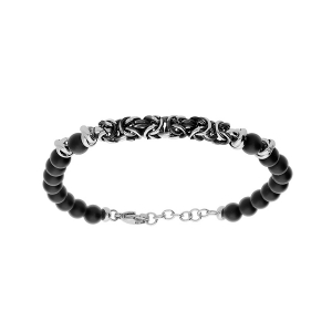 BRACELET ACIER BOULES ONYX NOIRS VÉRITABLE ET MAILLE ROYALE 19+2CM