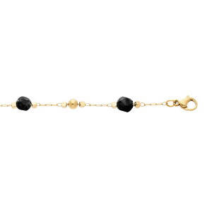 BRACELET ACIER ET PVD DORÉ BOULE FACETÉ NOIRE SYNTHÉTIQUE 16+3CM