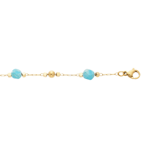 BRACELET ACIER ET PVD DORÉ BOULE FACETÉ TURQUOISE IMITATION 16+3CM