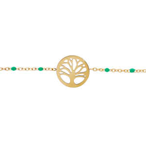 BRACELET ACIER ET PVD DORÉ RÉSINE TURQUOISE IMITATION AVEC ARBRE DE VIE 16+3CM