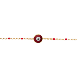 BRACELET ACIER ET PVD DORÉ RÉSINE ROUGE AVEC OEIL DE LA CHANCE 16+3CM