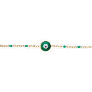 BRACELET ACIER ET PVD DORÉ RÉSINE VERTE AVEC OEIL DE LA CHANCE 16+3CM
